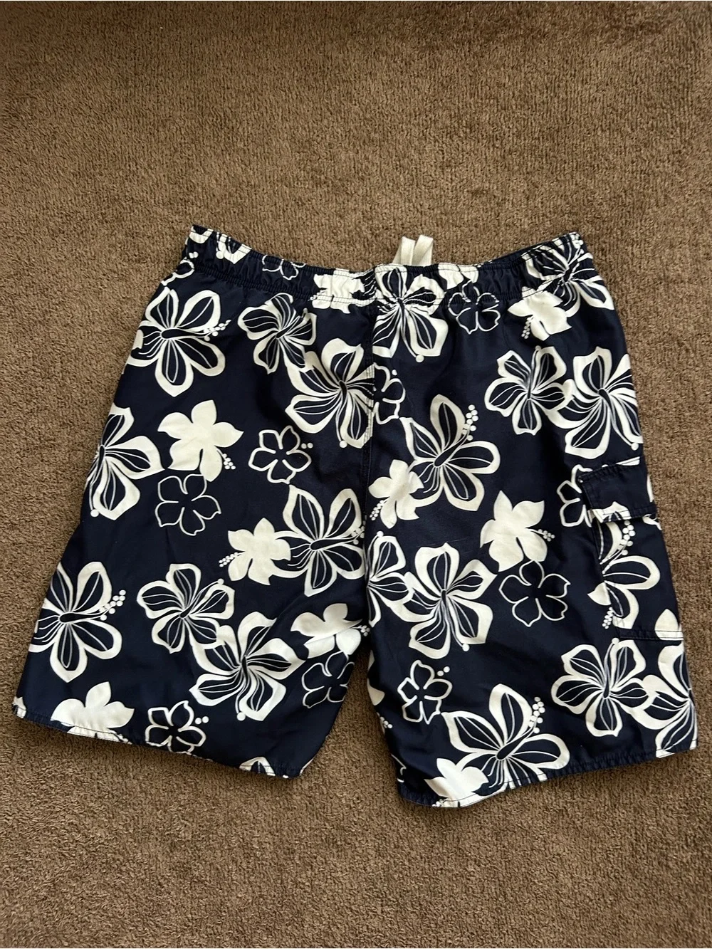 Joe Boxer Y2K White and Navy Hibiscus Swim Trunks